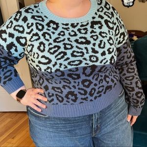 Color Block Leopard Print Sweater